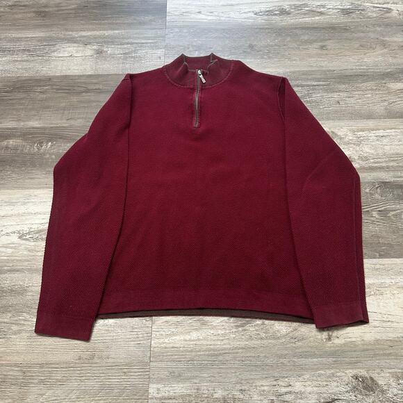 Tommy Bahama Red Men L Cotton Cashmere Preppy Mock Neck 1/4 Zip Pullover Sweater - Picture 2 of 9
